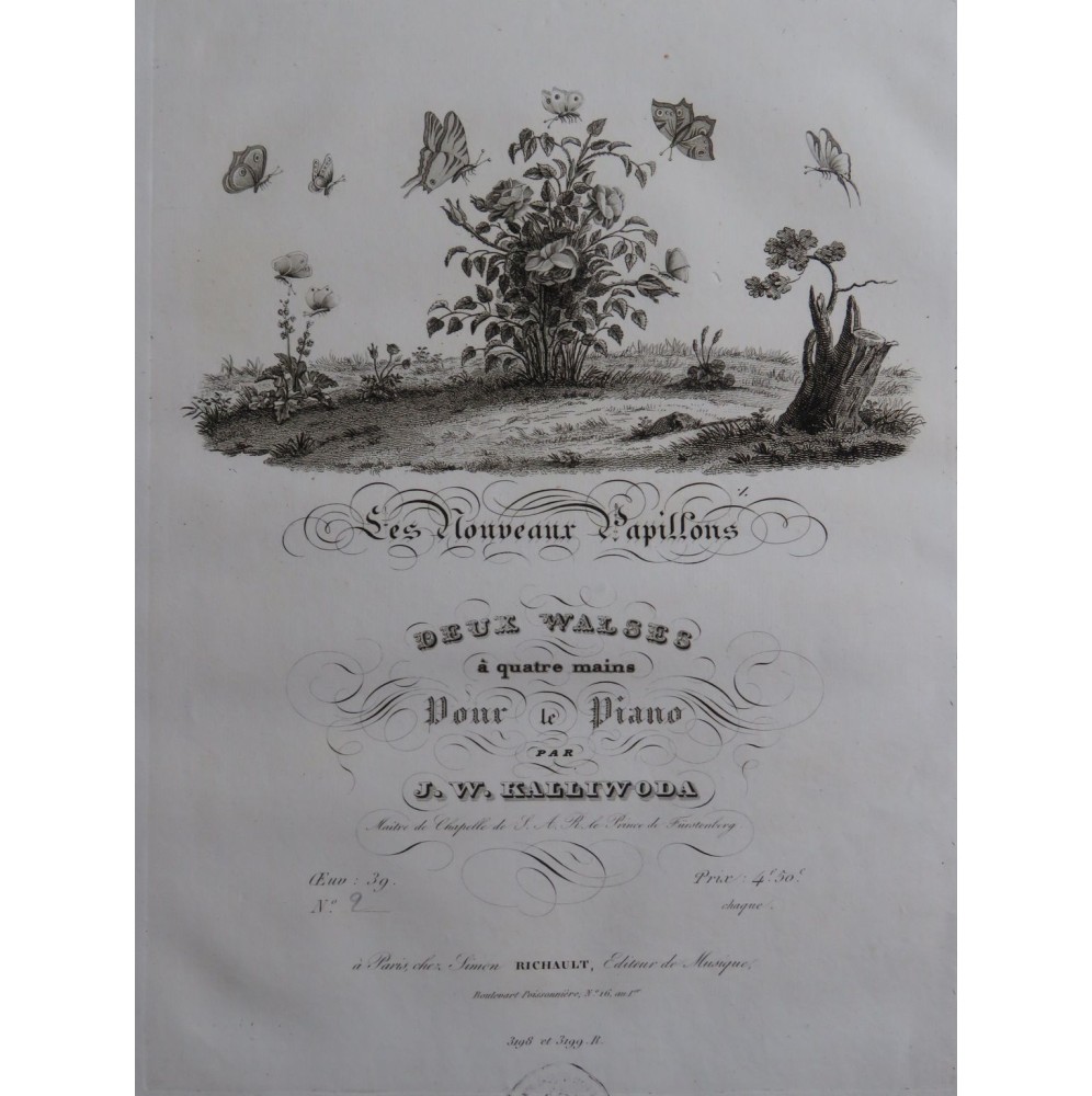 KALLIWODA J. W. Les Nouveaux Papillons op 39 No 2 Piano 4 mains ca1835