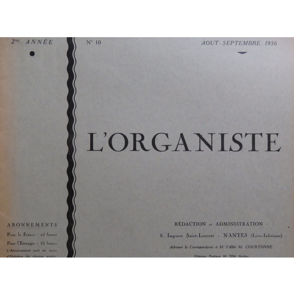 L'Organiste 2e Année No 10 Bertault Chaudeur Claude Orgue 1936