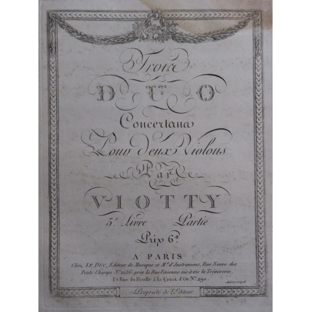 VIOTTI J. B. Trois Duos 5e Livre 2ème Partie pour 2 Violons XVIIIe