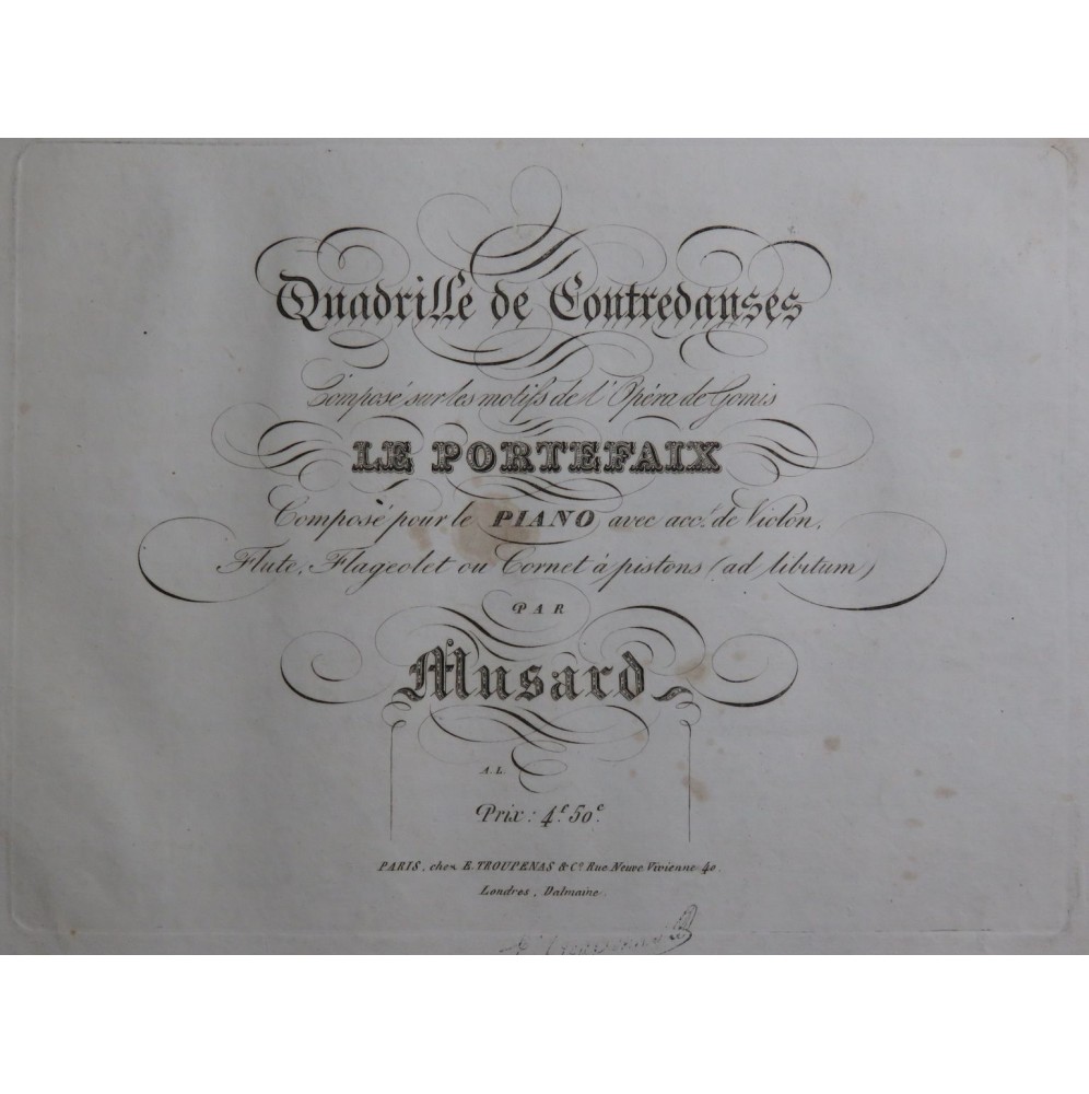 MUSARD Quadrille sur Le Portefaix Piano ca1836