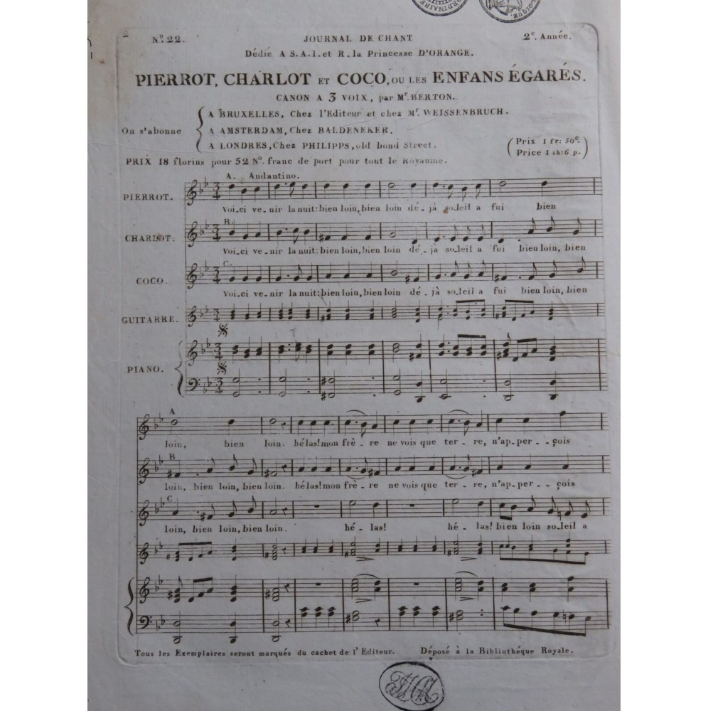 BERTON Pierrot Charlot et Coco Chant Piano Guitare ca1800