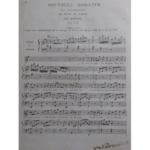 BOUFFET Nouvelle Romance Chant Piano ou Harpe ca1820