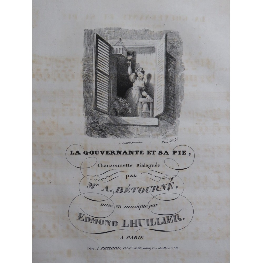 LHUILLIER Edmond La Gouvernante et sa Pie Chant Piano ca1830