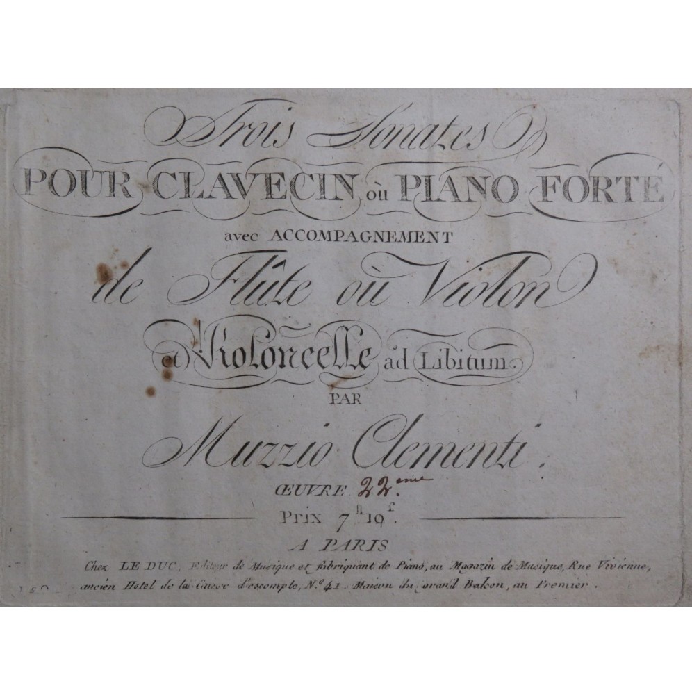 CLEMENTI Muzio Trois Sonates op 22 Piano ou Clavecin ca1800