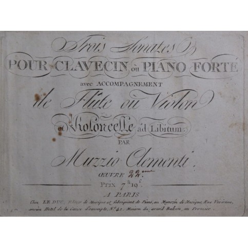 CLEMENTI Muzio Trois Sonates op 22 Piano ou Clavecin ca1800