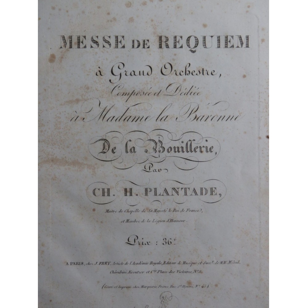 PLANTADE Charles-Henri Messe de Requiem Chant Orchestre ca1822