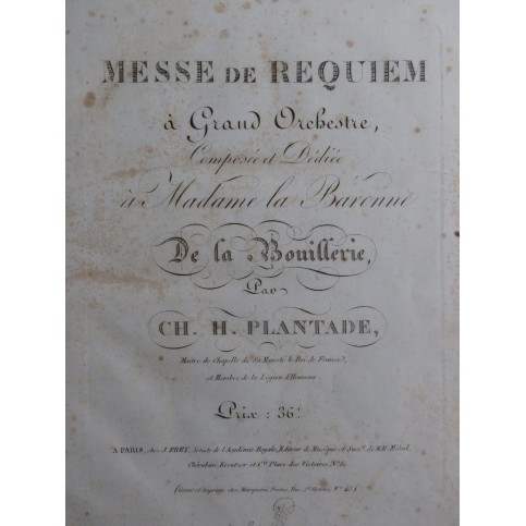 PLANTADE Charles-Henri Messe de Requiem Chant Orchestre ca1822