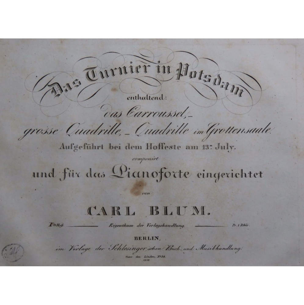 BLUM Carl Das Turnier in Potsdam Piano ca1830