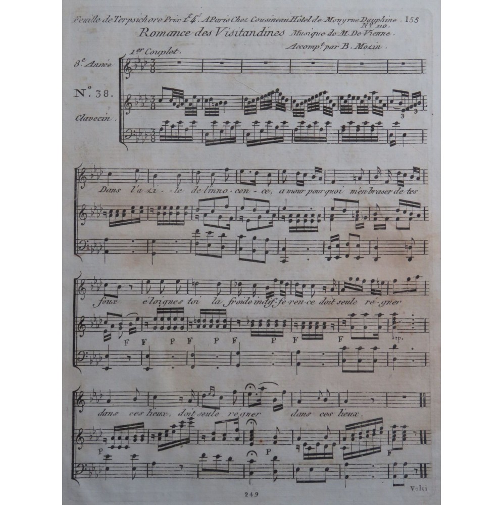 DEVIENNE François Romance des Visitandines Chant Clavecin XVIIIe
