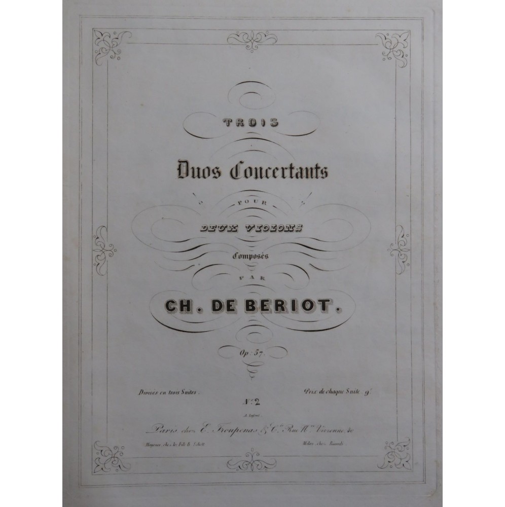 DE BÉRIOT Charles Duo Concertant No 2 pour 2 Violons 1847