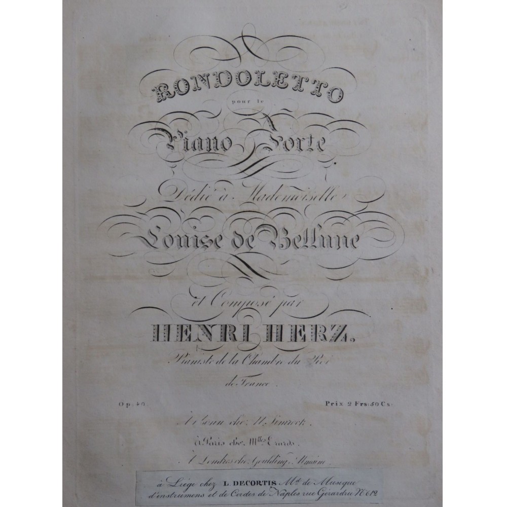 HERZ Henri Rondoletto op 40 Piano ca1830