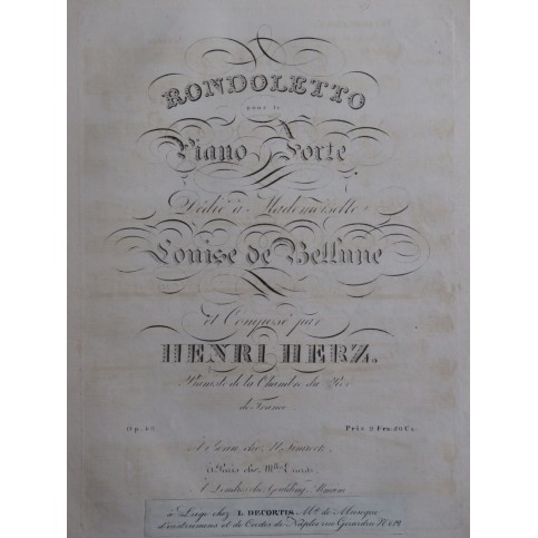 HERZ Henri Rondoletto op 40 Piano ca1830
