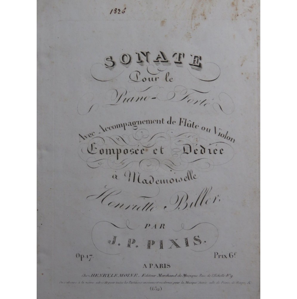 PIXIS J. P. Sonate op 17 Piano ca1822