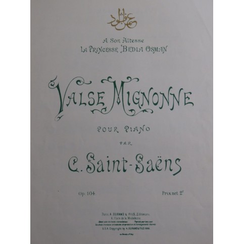 SAINT-SAËNS Camille Valse Mignonne op 104 Piano 1896