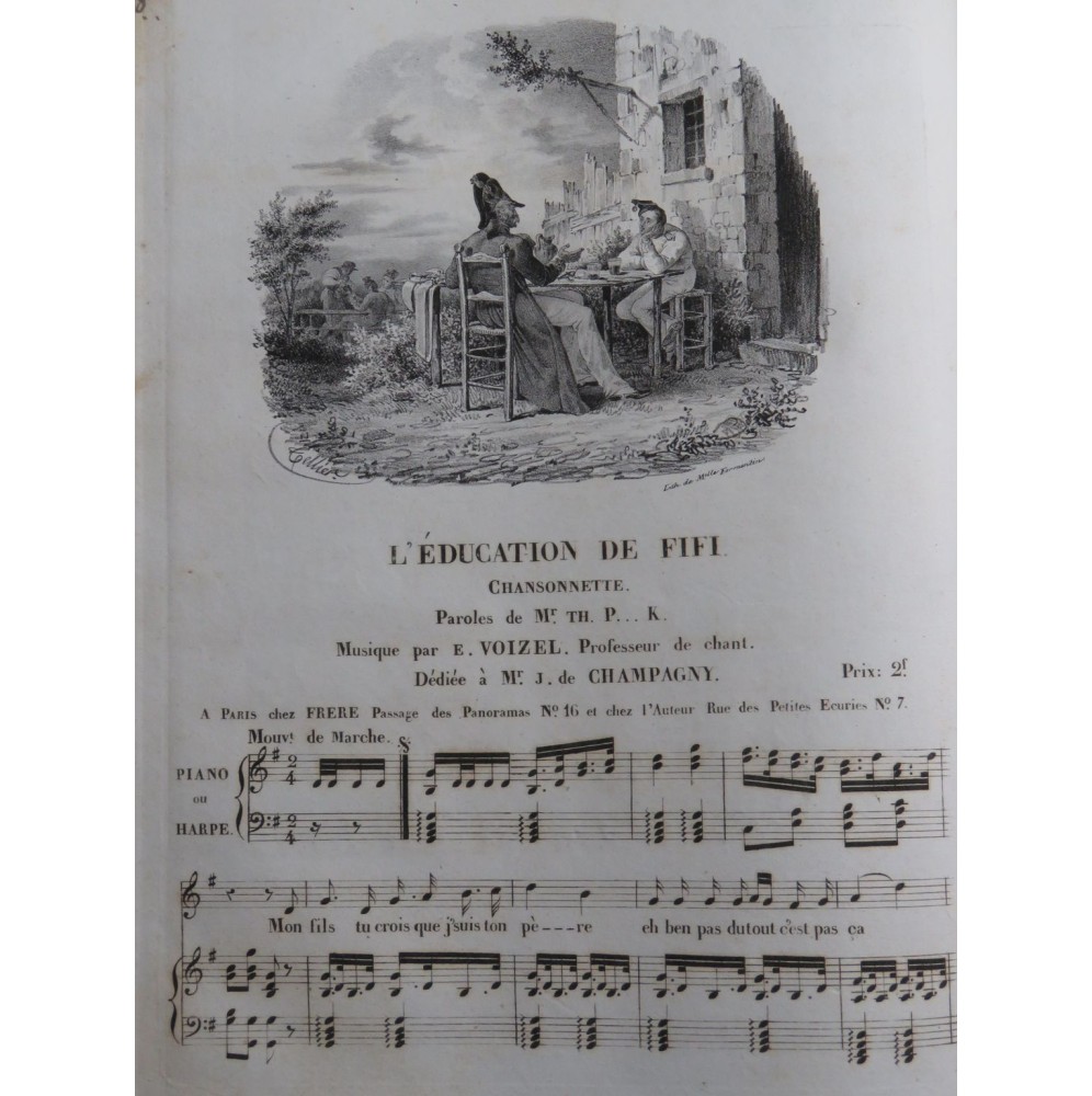 VOIZEL E. L'Éducation de Fifi Chant Piano ou Harpe ca1830