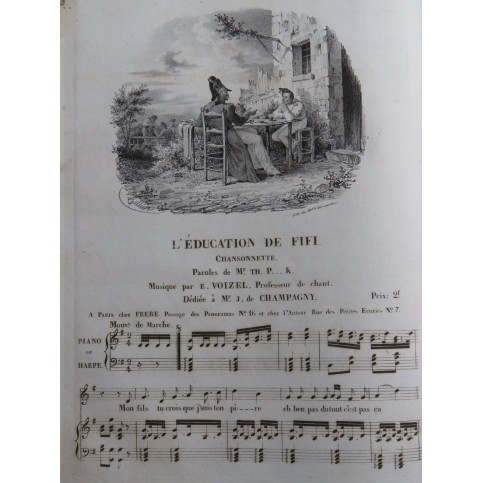 VOIZEL E. L'Éducation de Fifi Chant Piano ou Harpe ca1830