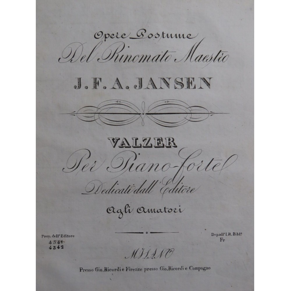 JANSEN J. F. A. Valzer Piano ca1830