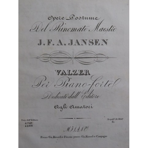 JANSEN J. F. A. Valzer Piano ca1830