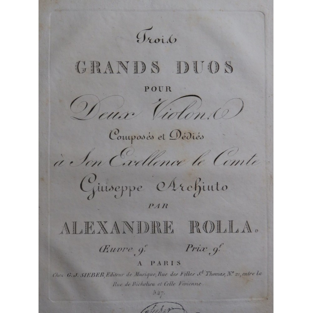 ROLLA Alessandro Trois Duos op 9 pour deux Violons ca1820