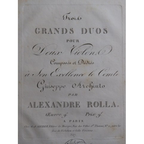 ROLLA Alessandro Trois Duos op 9 pour deux Violons ca1820