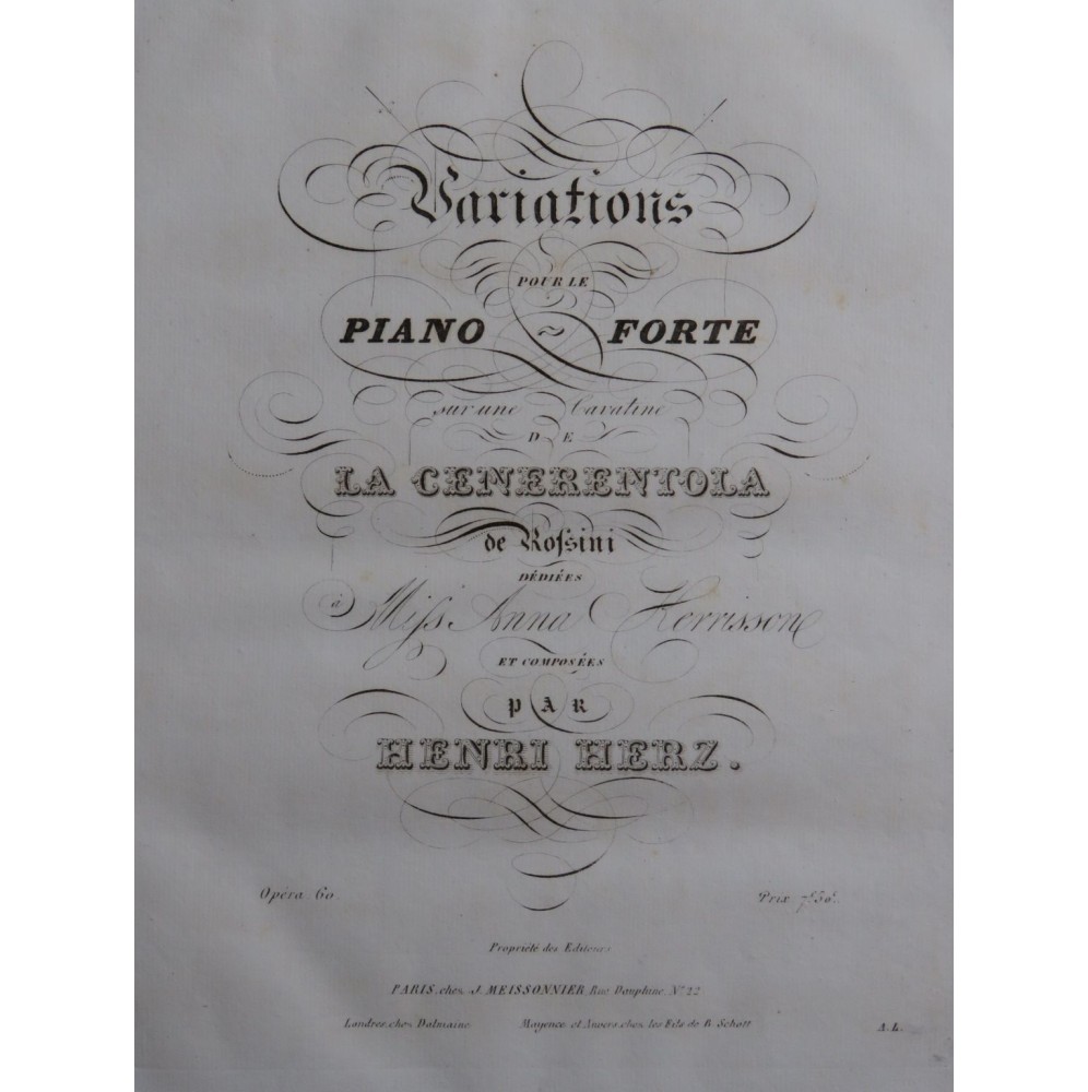 HERZ Henri Variations sur La Cenerentola Rossini op 60 Piano ca1830