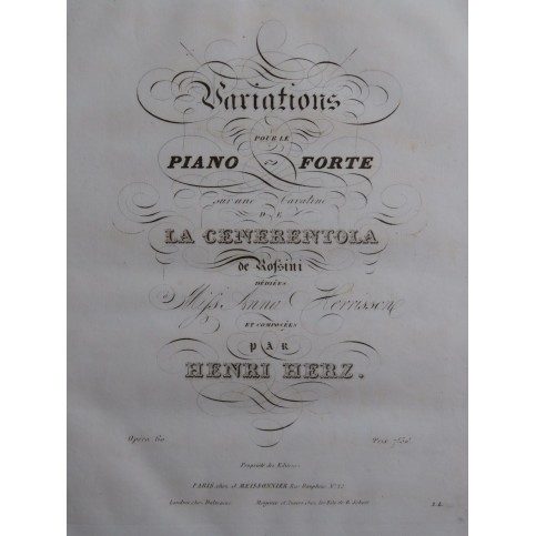 HERZ Henri Variations sur La Cenerentola Rossini op 60 Piano ca1830