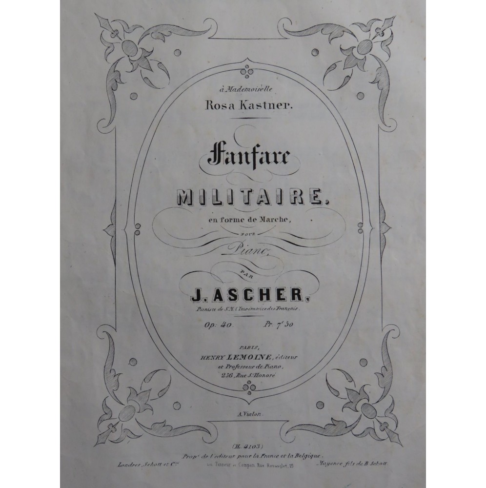 ASCHER Joseph Fanfare Militaire op 40 Piano ca1855