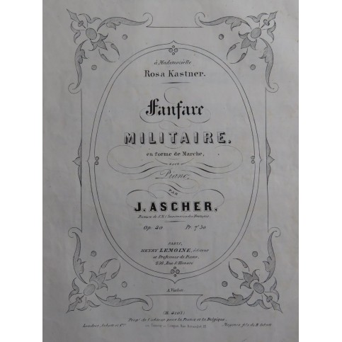 ASCHER Joseph Fanfare Militaire op 40 Piano ca1855