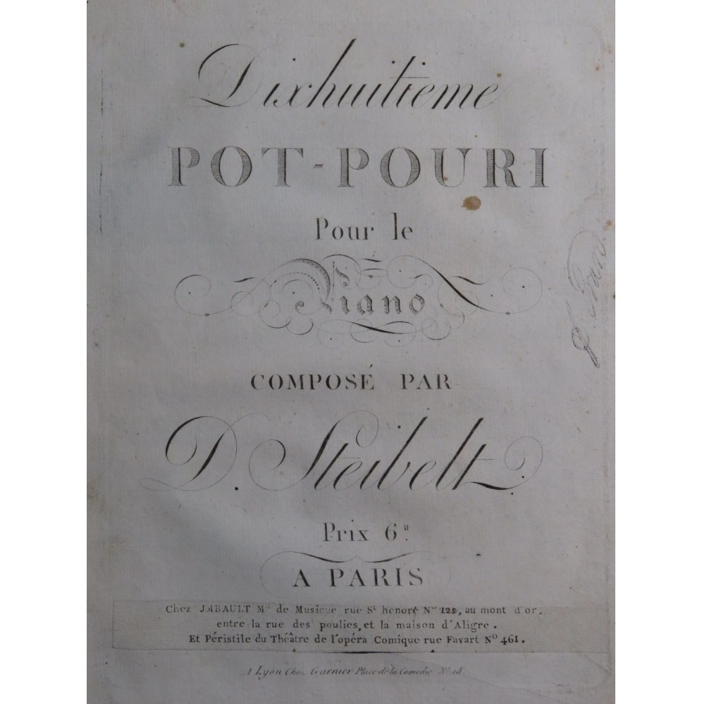 STEIBELT Daniel Pot Pourri No 18 Piano ca1800
