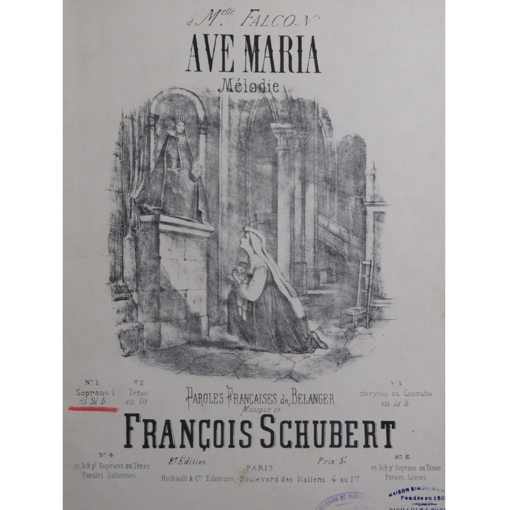 SCHUBERT Franz Ave Maria Chant Piano XIXe