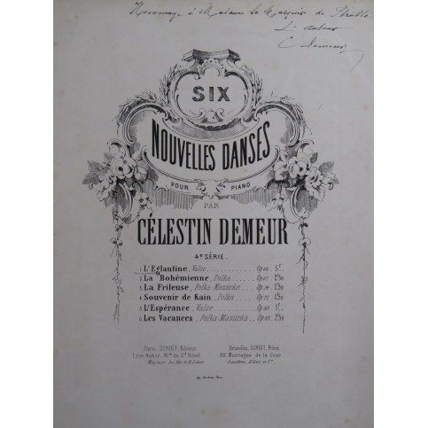 DEMEUR Célestin L'Eglantine op 66 Dédicace Piano ca1868