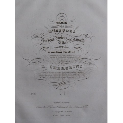CHERUBINI Luigi Trois Quatuors op 1 No 2 Violon Alto Violoncelle ca1830