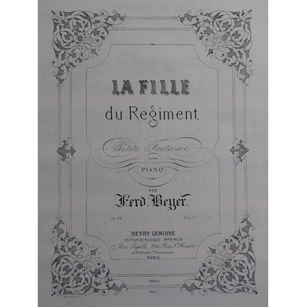 BEYER Ferdinand La Fille du Régiment Fantaisie op 36 Piano ca1875