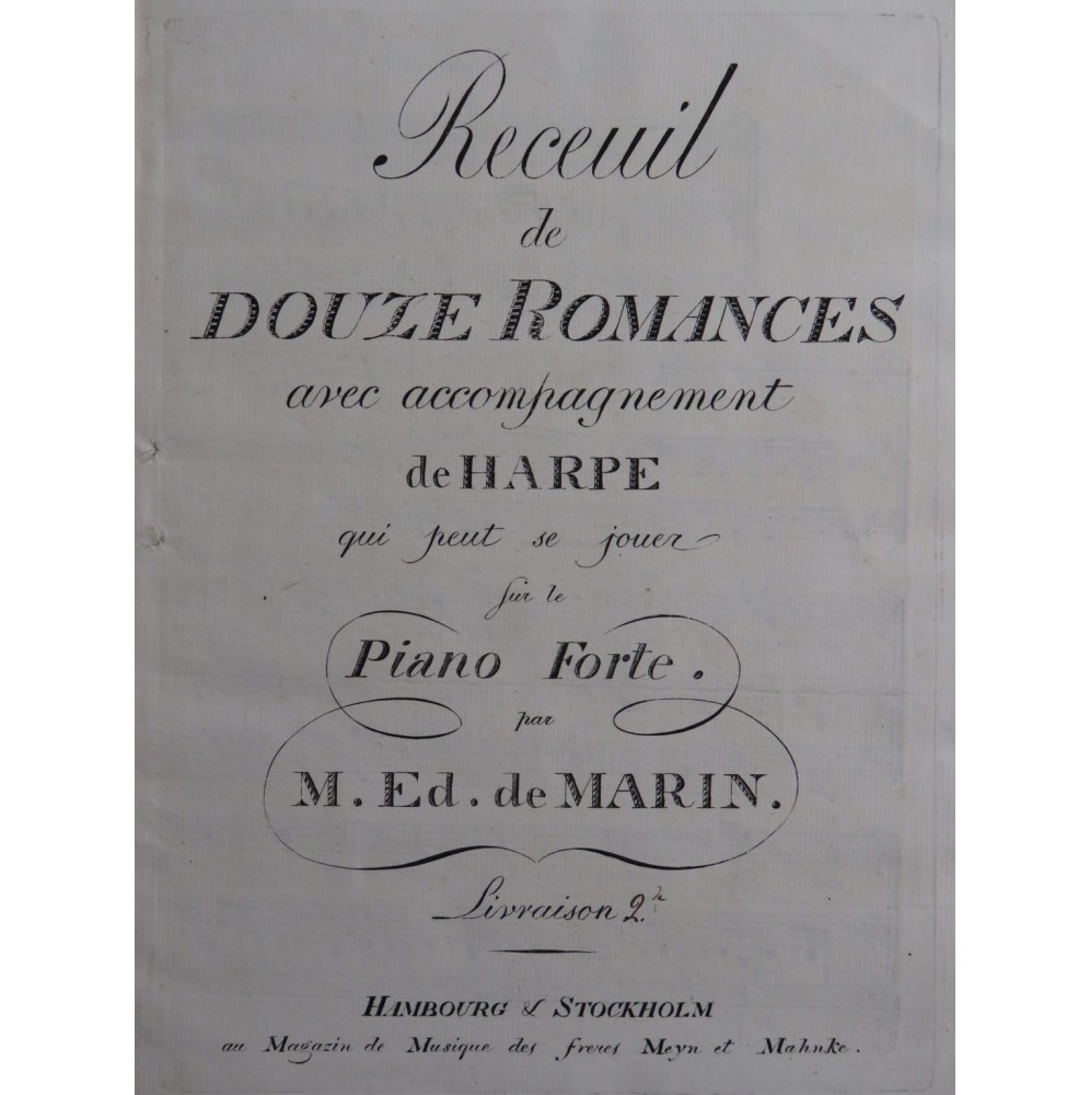 DE MARIN M. Ed. Recueil de Romances Harpe Chant XVIIIe