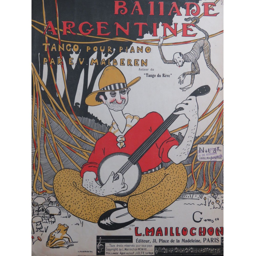 MALDEREN E. V. Ballade Argentine Piano Tango 1920