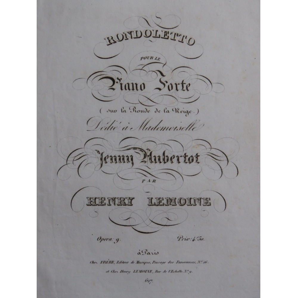 LEMOINE Henry Rondoletto Ronde de la Neige op 9 Piano ca1822