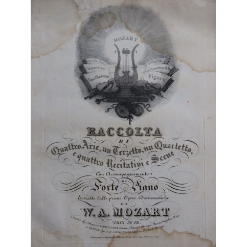 MOZART W. A. Raccolta Arie Quartetto Ricitativi Chant Piano ca1824