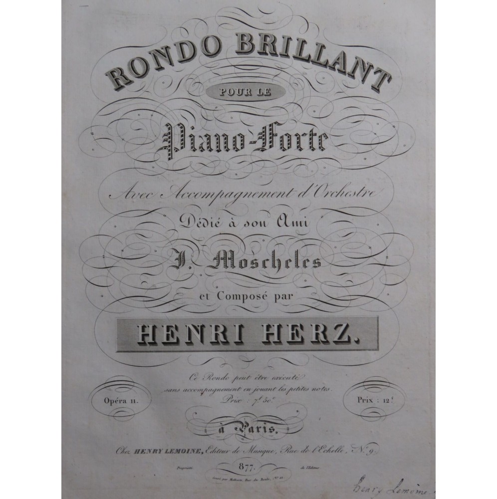 HERZ Henri Rondo Brillant op 11 Piano ca1825