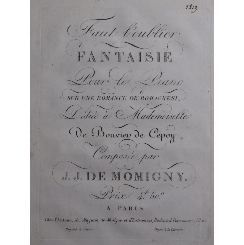 DE MOMIGNY J. J. Fantaisie Piano ca1819