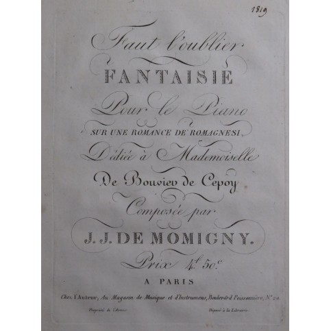 DE MOMIGNY J. J. Fantaisie Piano ca1819