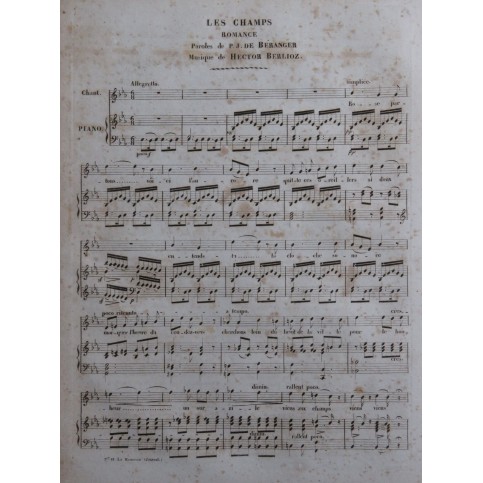 BERLIOZ Hector Les Champs Romance Chant Piano ca1833