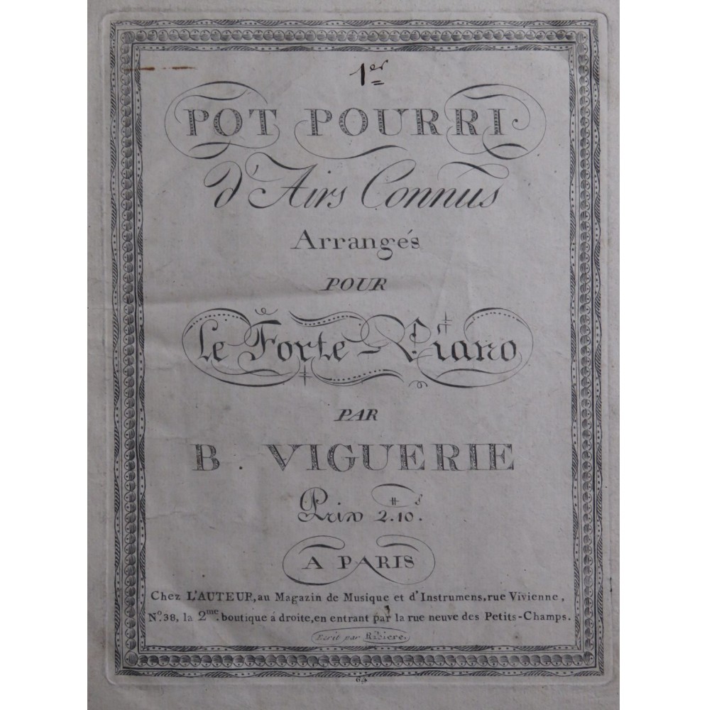 VIGUERIE Bernard Pot Pourri d'Airs Connus Piano ca1800