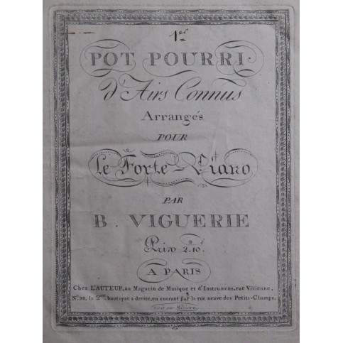 VIGUERIE Bernard Pot Pourri d'Airs Connus Piano ca1800