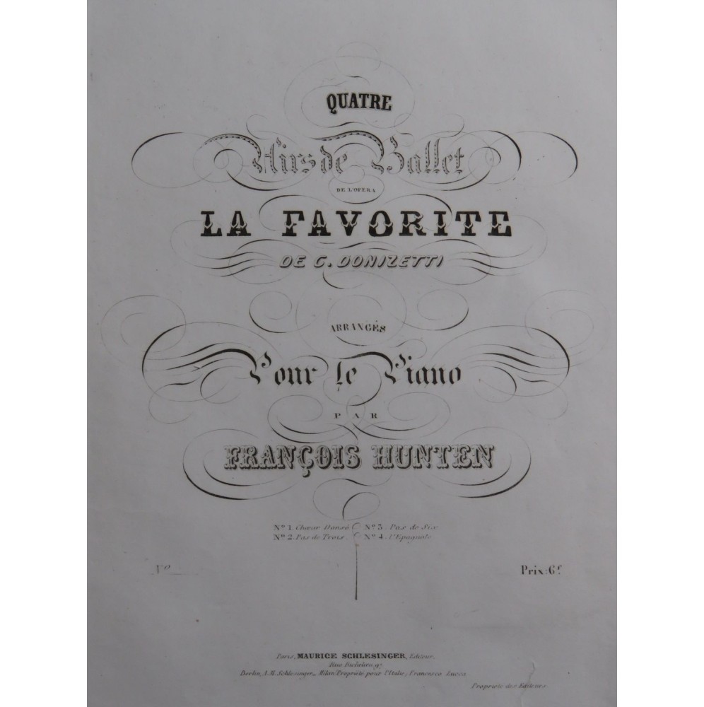 HÜNTEN François Air de Ballet No 2 La Favorite Piano ca1841