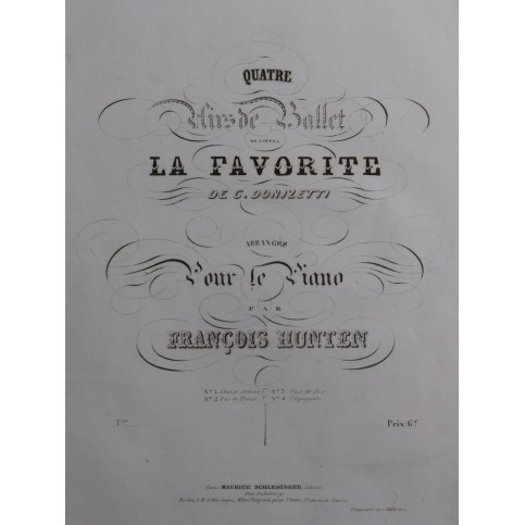 HÜNTEN François Air de Ballet No 2 La Favorite Piano ca1841