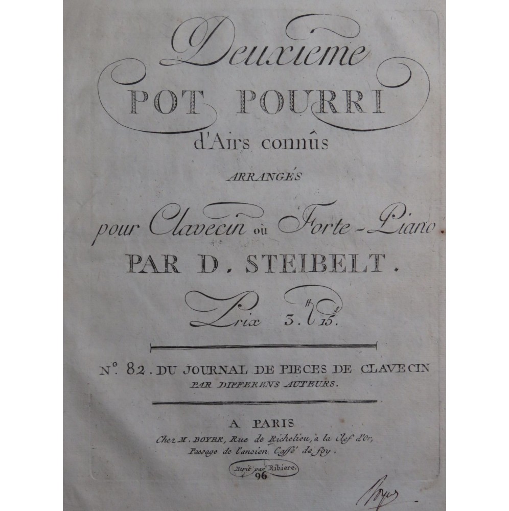 STEIBELT Daniel Pot Pourri No 2 Clavecin ou Piano ca1790