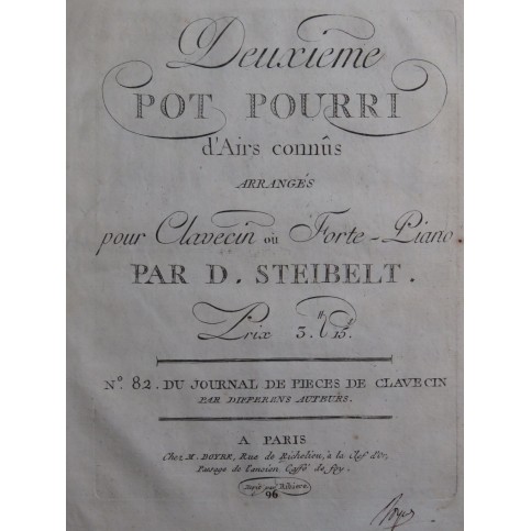 STEIBELT Daniel Pot Pourri No 2 Clavecin ou Piano ca1790