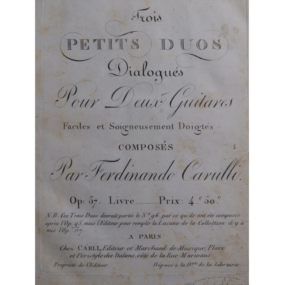 CARULLI Ferdinando Trois Petits Duos op 57 pour 2 Guitares ca1815