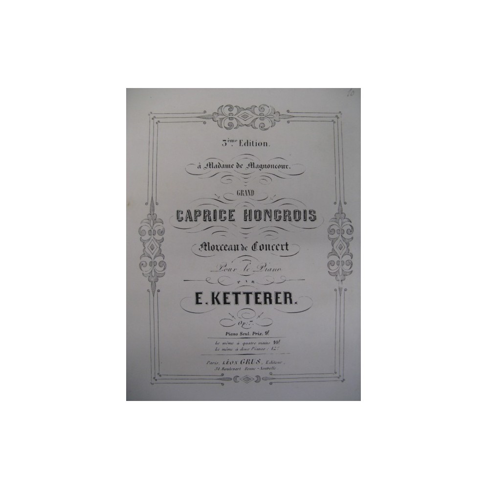 KETTERER Eugène Caprice Hongrois Piano 1853