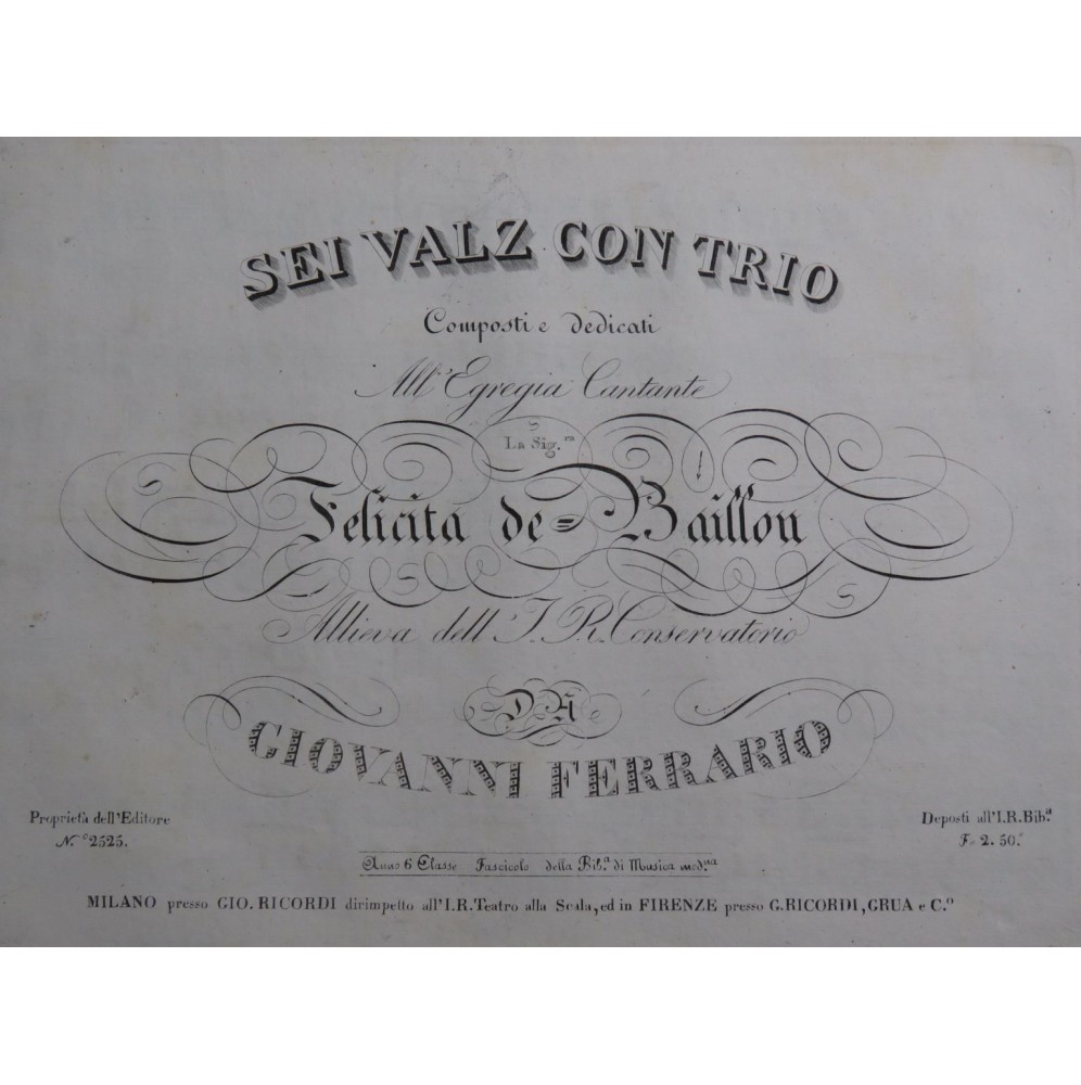 FERRARIO Giovanni Sei Valz con Trio Piano ca1826